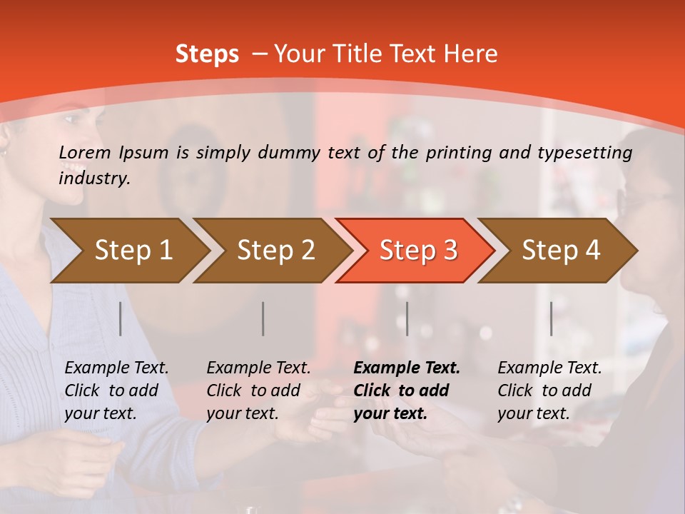 A Woman Handing Something To A Woman In A Blue Shirt PowerPoint Template