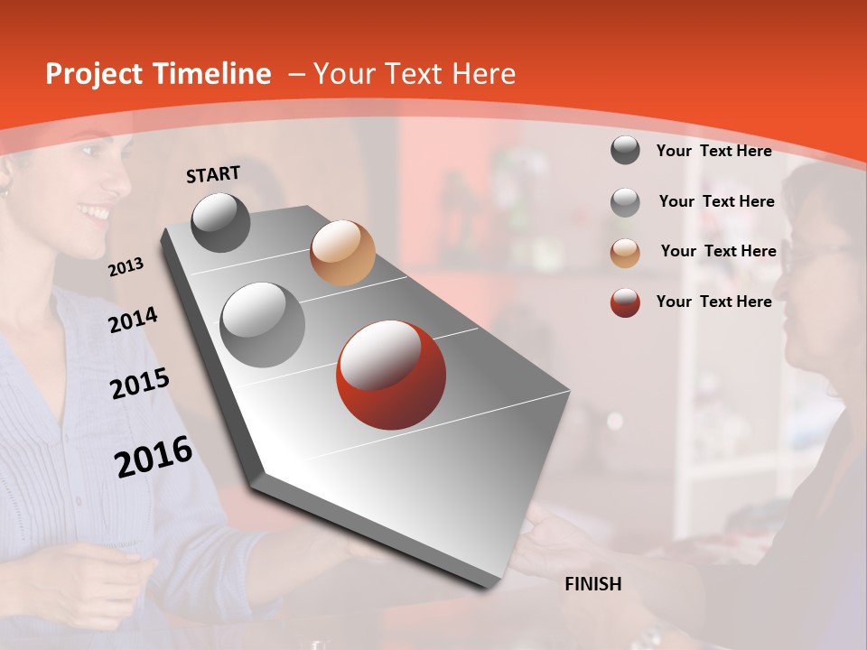 A Woman Handing Something To A Woman In A Blue Shirt PowerPoint Template