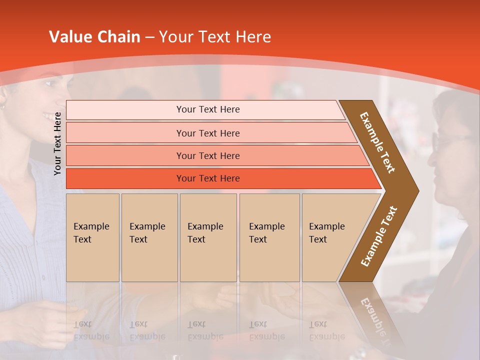 A Woman Handing Something To A Woman In A Blue Shirt PowerPoint Template