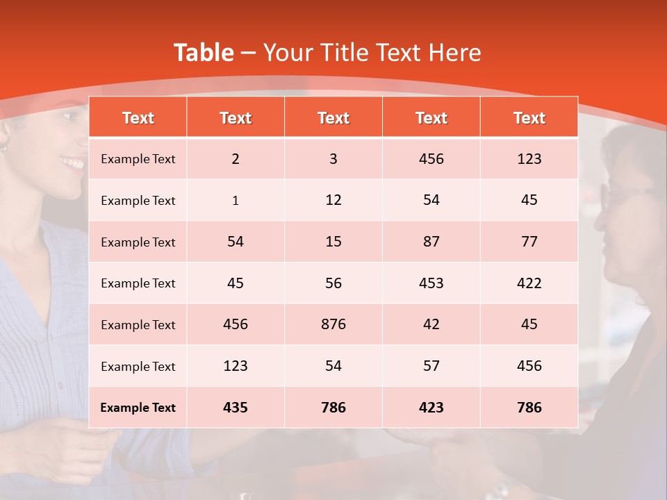 A Woman Handing Something To A Woman In A Blue Shirt PowerPoint Template