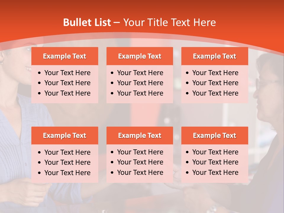 A Woman Handing Something To A Woman In A Blue Shirt PowerPoint Template