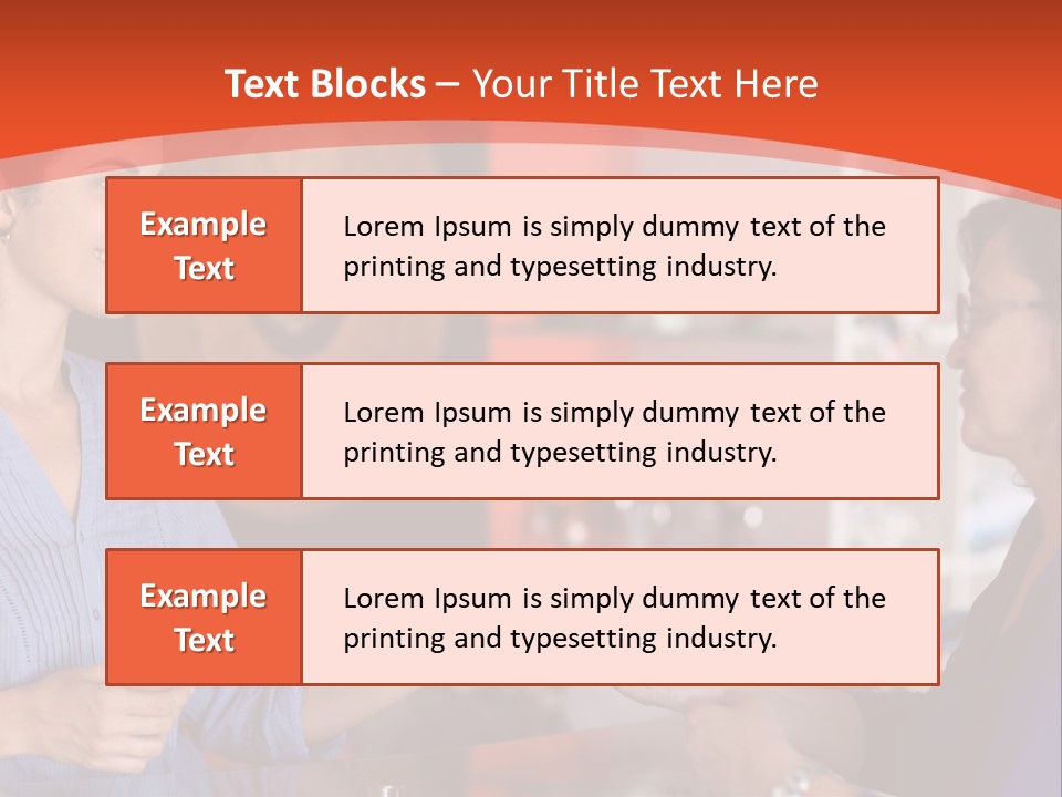 A Woman Handing Something To A Woman In A Blue Shirt PowerPoint Template