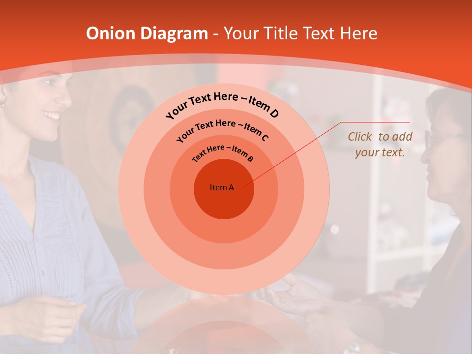 A Woman Handing Something To A Woman In A Blue Shirt PowerPoint Template