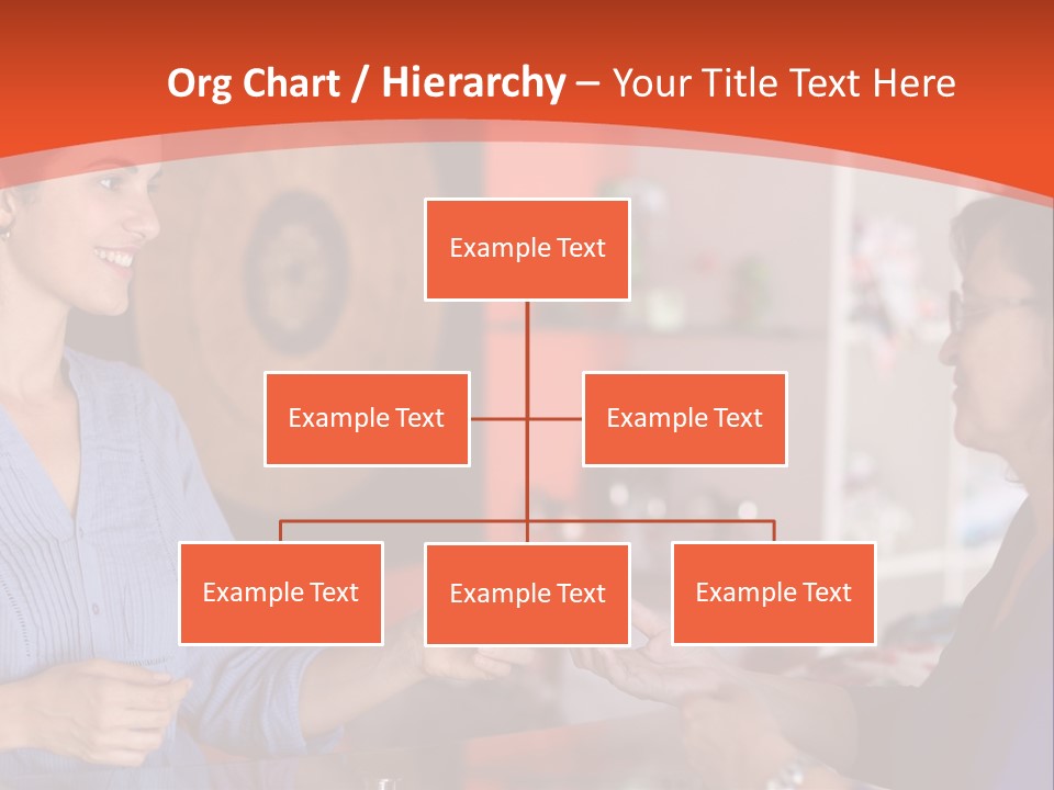 A Woman Handing Something To A Woman In A Blue Shirt PowerPoint Template