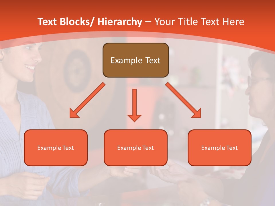 A Woman Handing Something To A Woman In A Blue Shirt PowerPoint Template