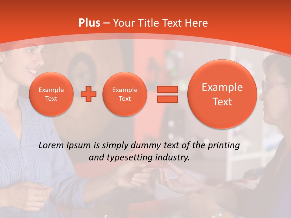 A Woman Handing Something To A Woman In A Blue Shirt PowerPoint Template