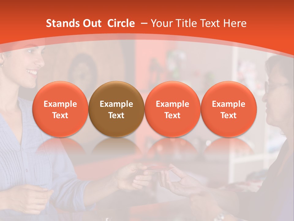 A Woman Handing Something To A Woman In A Blue Shirt PowerPoint Template