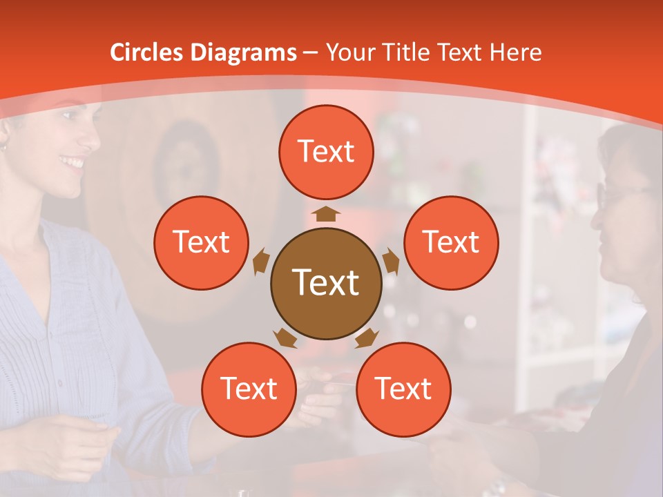 A Woman Handing Something To A Woman In A Blue Shirt PowerPoint Template