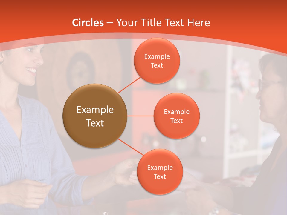 A Woman Handing Something To A Woman In A Blue Shirt PowerPoint Template