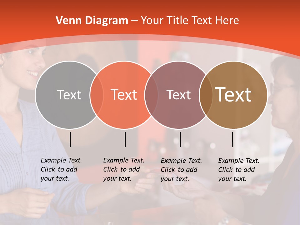 A Woman Handing Something To A Woman In A Blue Shirt PowerPoint Template