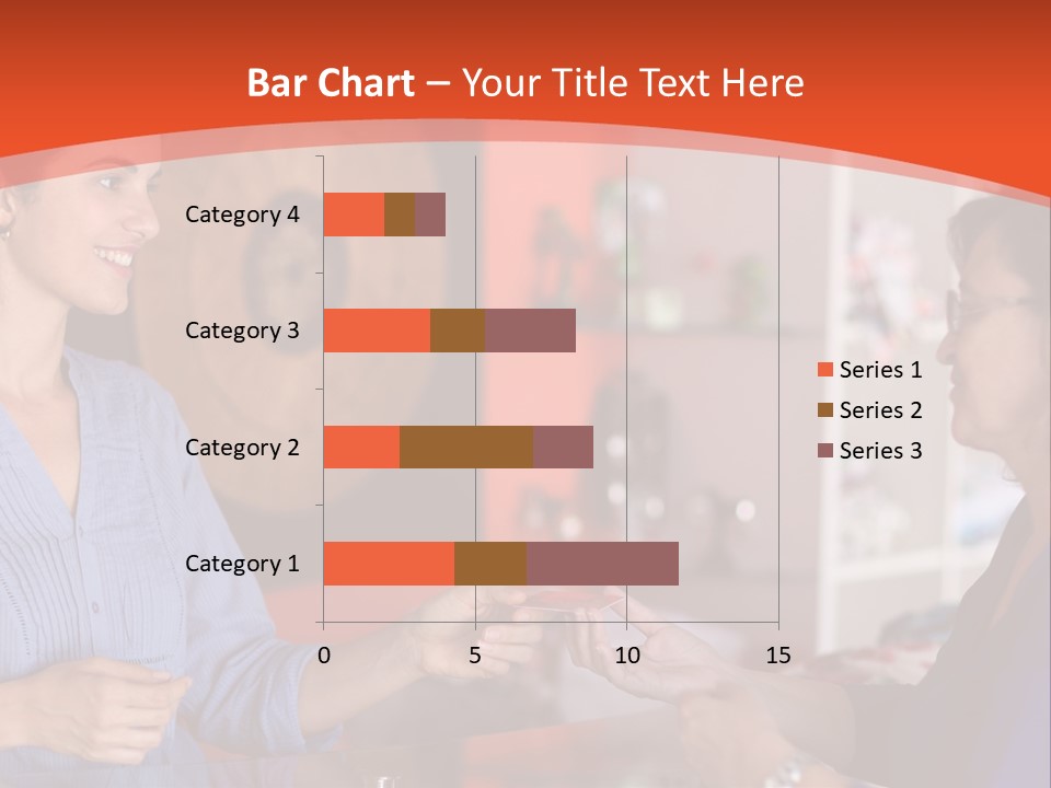 A Woman Handing Something To A Woman In A Blue Shirt PowerPoint Template