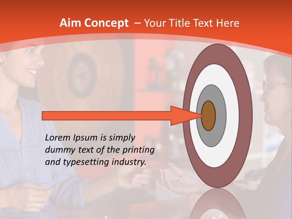 A Woman Handing Something To A Woman In A Blue Shirt PowerPoint Template