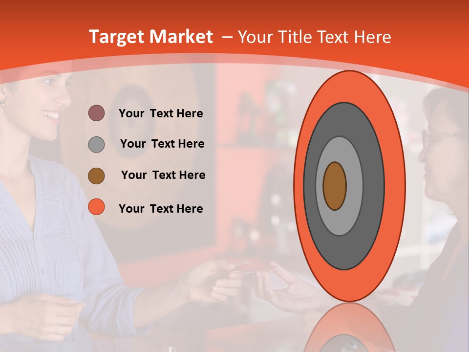 A Woman Handing Something To A Woman In A Blue Shirt PowerPoint Template