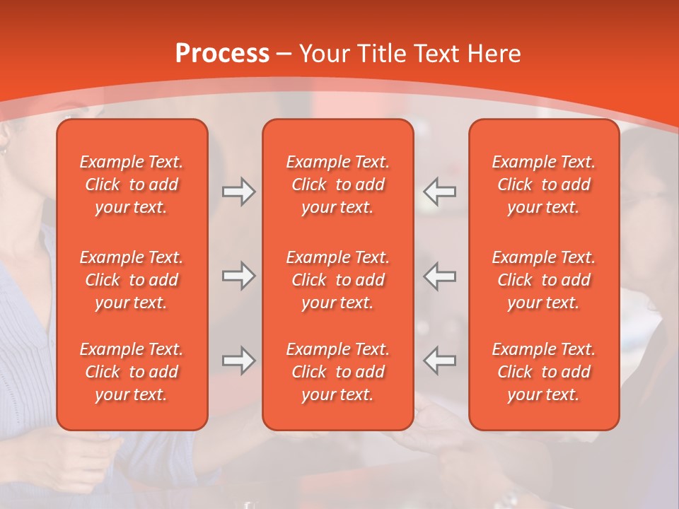 A Woman Handing Something To A Woman In A Blue Shirt PowerPoint Template