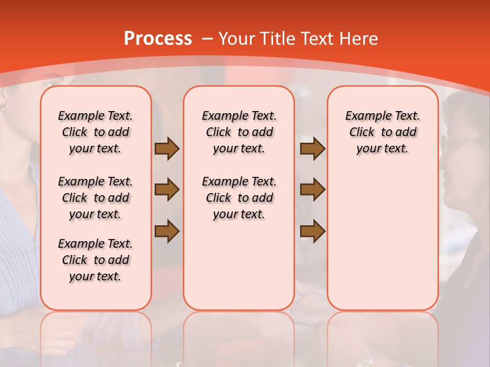 A Woman Handing Something To A Woman In A Blue Shirt PowerPoint Template