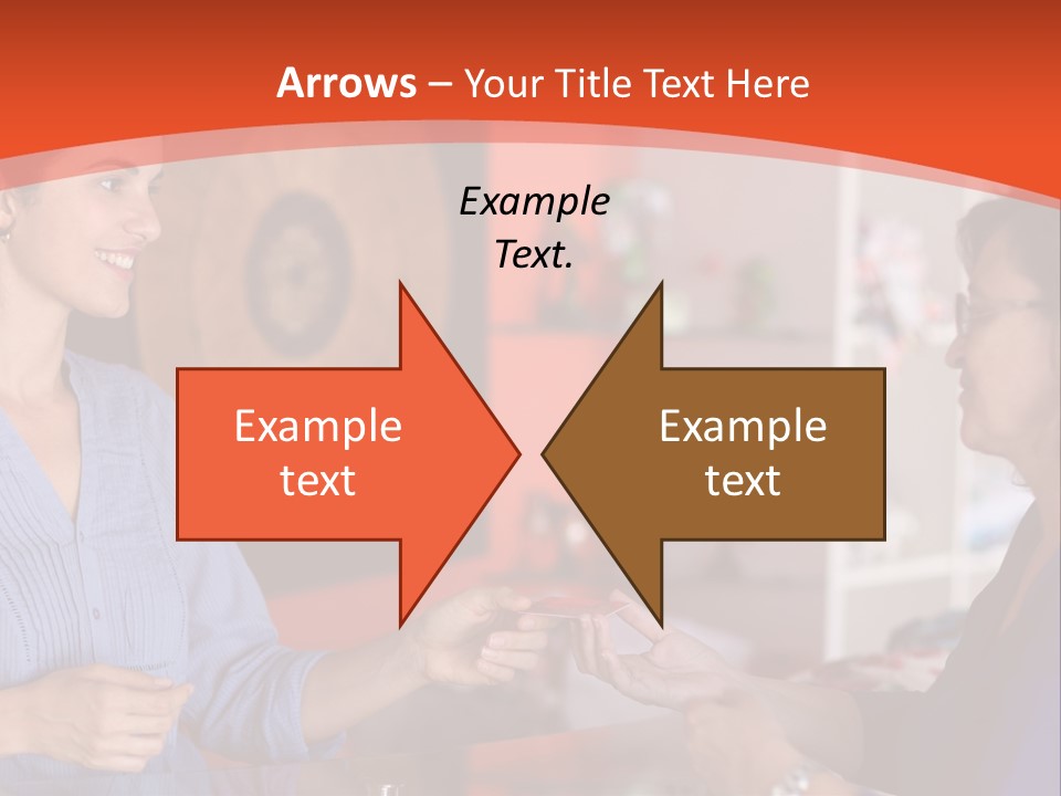 A Woman Handing Something To A Woman In A Blue Shirt PowerPoint Template