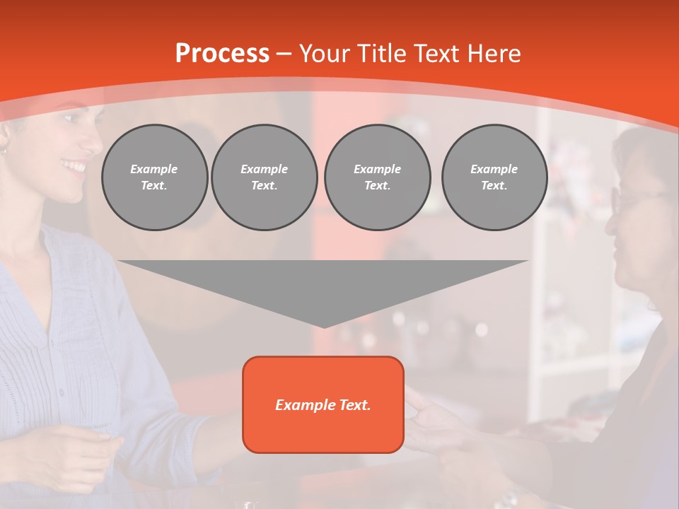 A Woman Handing Something To A Woman In A Blue Shirt PowerPoint Template