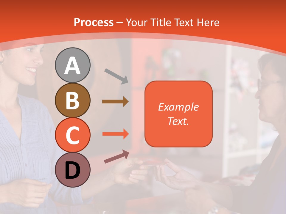 A Woman Handing Something To A Woman In A Blue Shirt PowerPoint Template