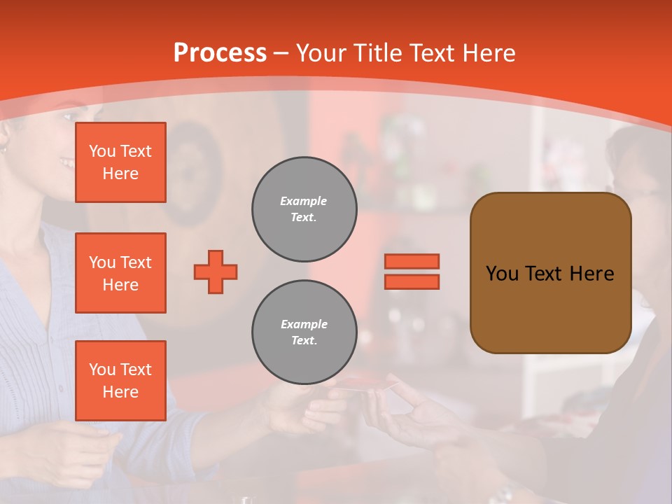 A Woman Handing Something To A Woman In A Blue Shirt PowerPoint Template