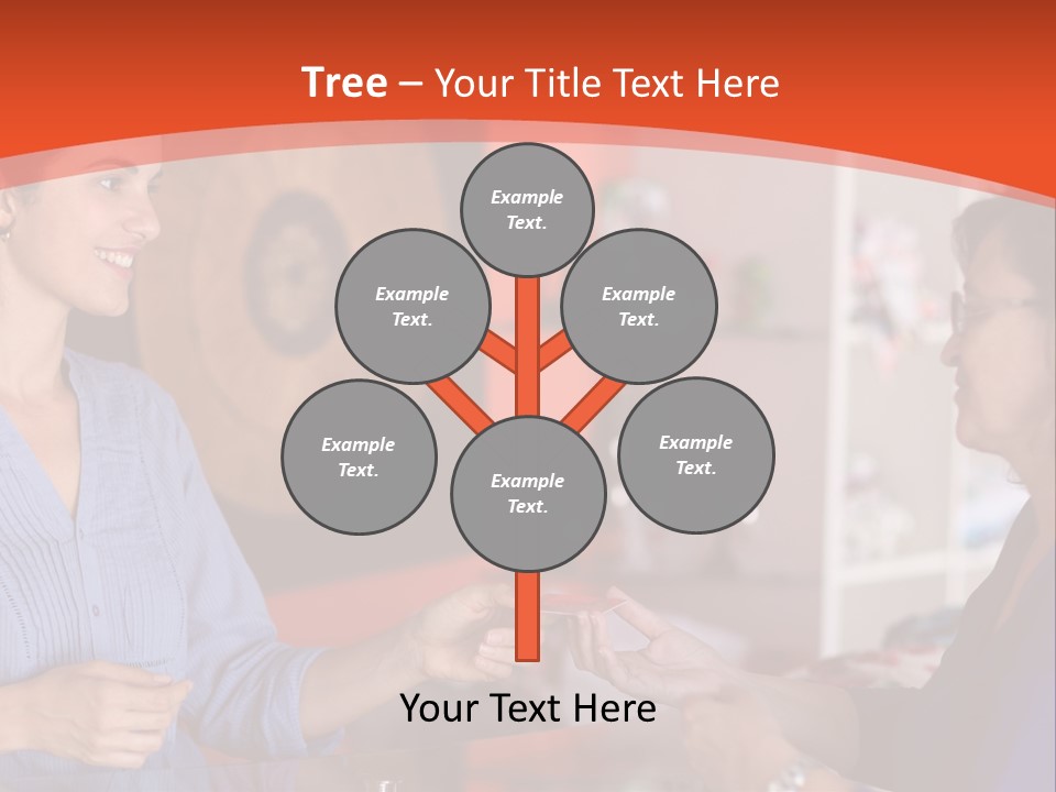 A Woman Handing Something To A Woman In A Blue Shirt PowerPoint Template