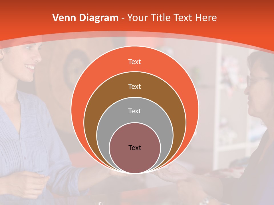 A Woman Handing Something To A Woman In A Blue Shirt PowerPoint Template