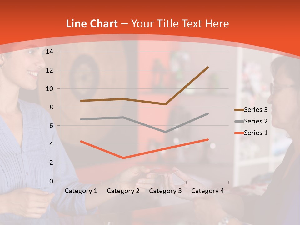 A Woman Handing Something To A Woman In A Blue Shirt PowerPoint Template