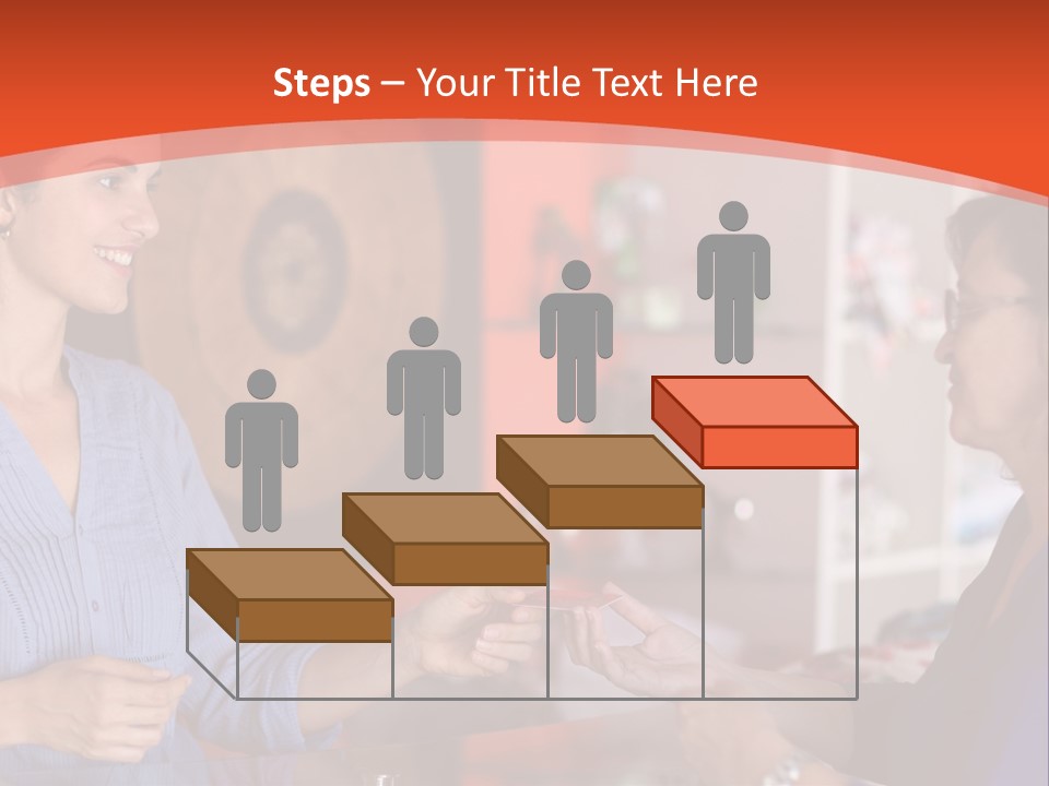 A Woman Handing Something To A Woman In A Blue Shirt PowerPoint Template