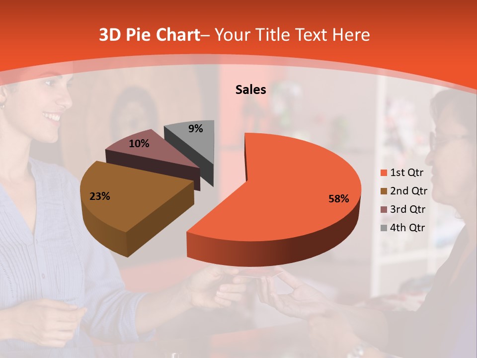 A Woman Handing Something To A Woman In A Blue Shirt PowerPoint Template