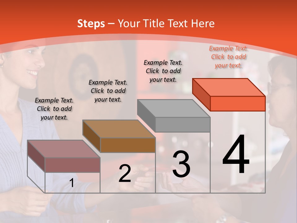 A Woman Handing Something To A Woman In A Blue Shirt PowerPoint Template