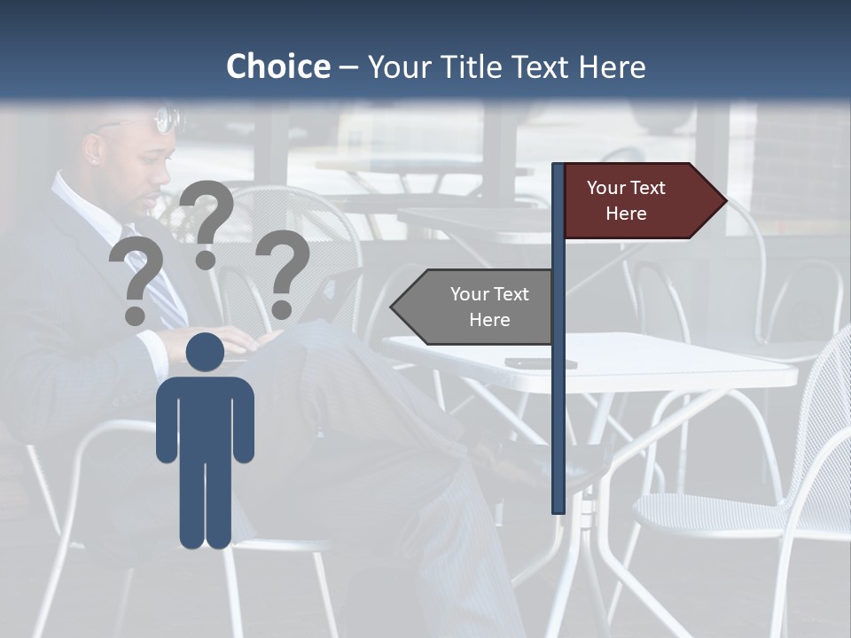 A Man In A Suit Sitting At A Table With A Laptop PowerPoint Template