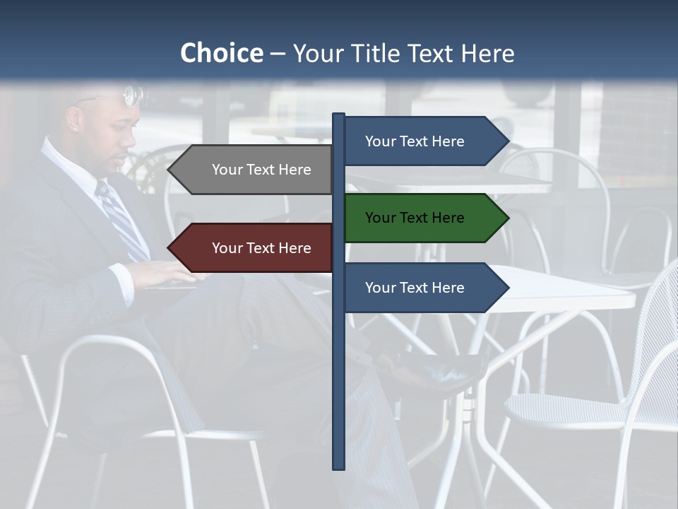 A Man In A Suit Sitting At A Table With A Laptop PowerPoint Template