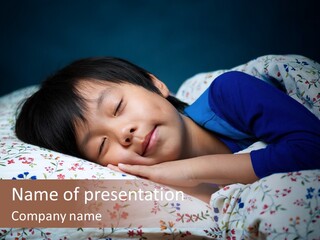 A Young Boy Sleeping On A Bed With A Pillow PowerPoint Template