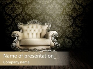 A White Chair Sitting On Top Of A Wooden Floor PowerPoint Template