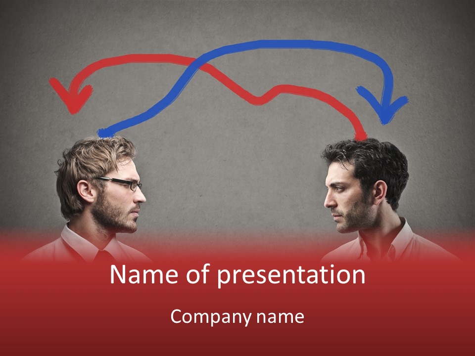 Two Men Facing Each Other With A Red Background PowerPoint Template