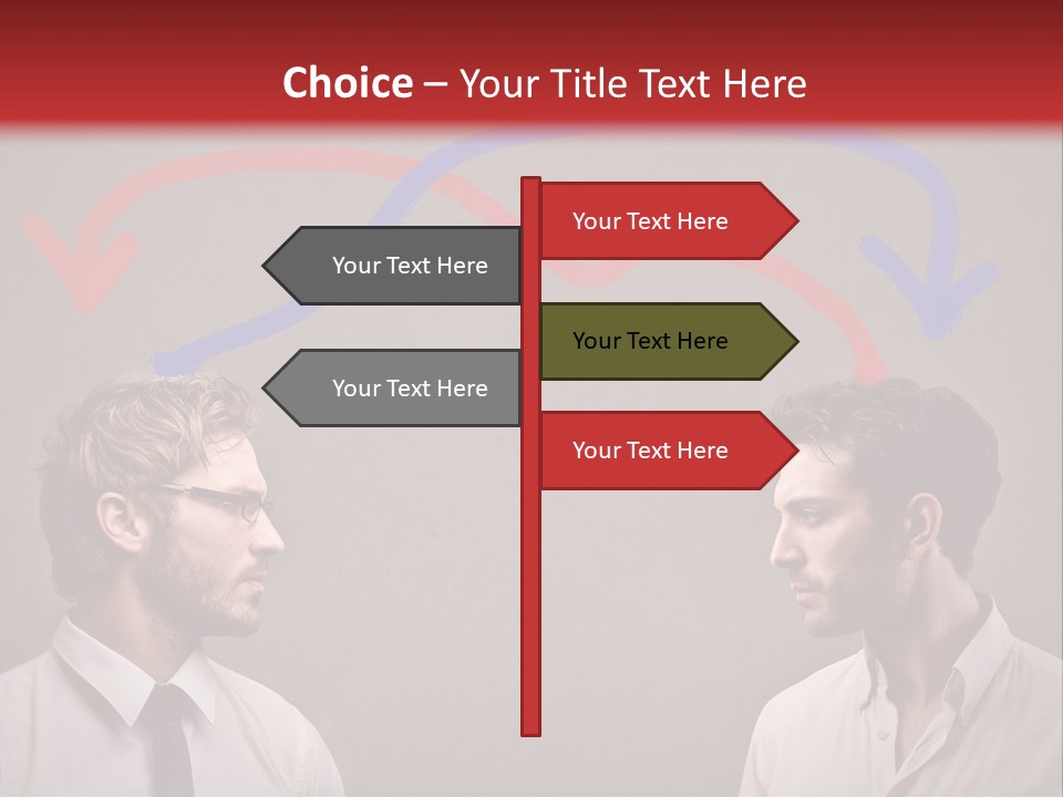 Two Men Facing Each Other With A Red Background PowerPoint Template