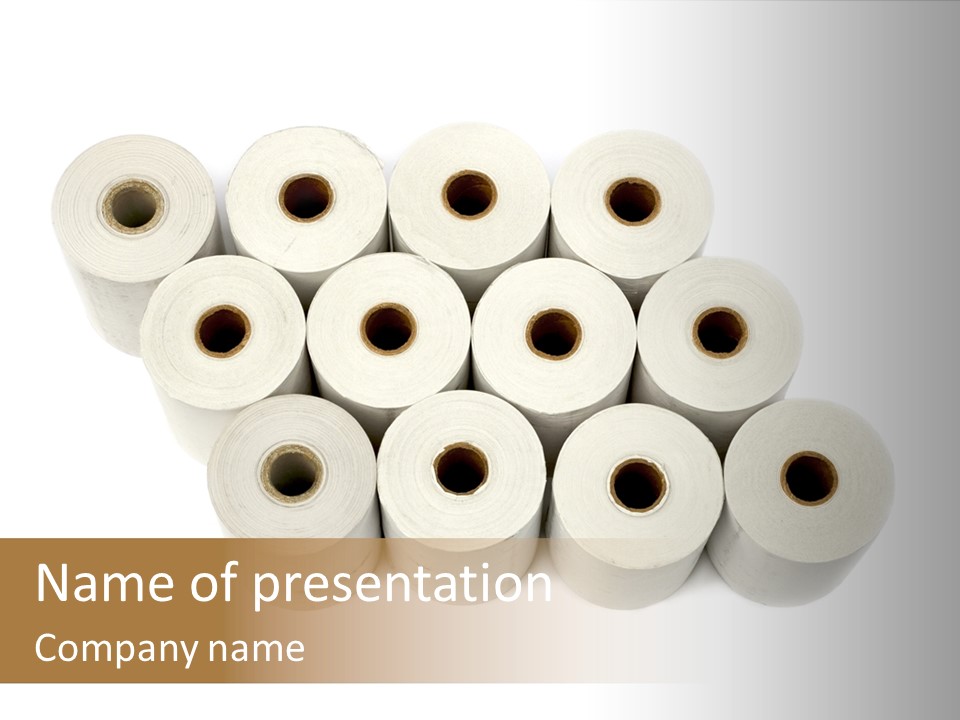 A Group Of Rolls Of Toilet Paper On A White Background PowerPoint Template