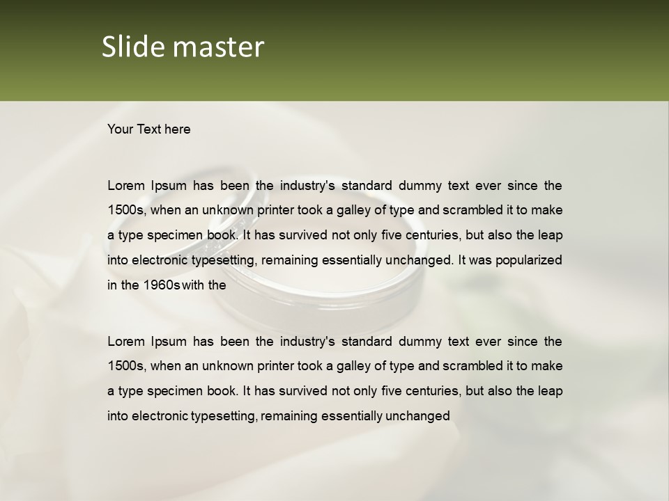 Two Wedding Rings Sitting On Top Of A White Rose PowerPoint Template