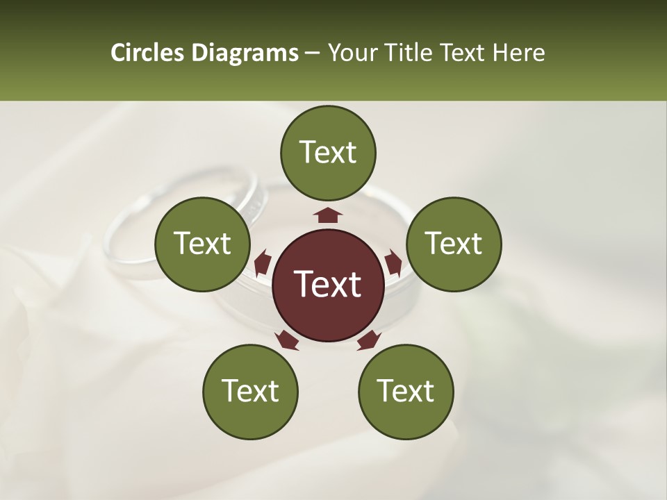 Two Wedding Rings Sitting On Top Of A White Rose PowerPoint Template