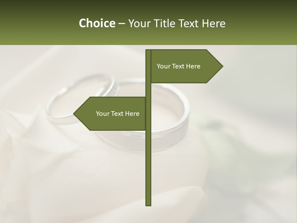 Two Wedding Rings Sitting On Top Of A White Rose PowerPoint Template