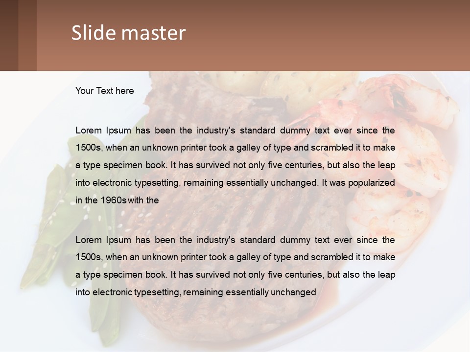 A White Plate Topped With Meat And Shrimp PowerPoint Template