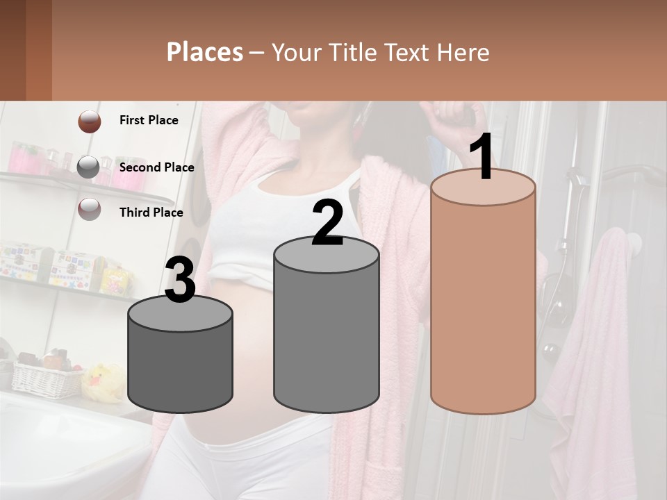 A Pregnant Woman Is Drying Her Hair In The Bathroom PowerPoint Template