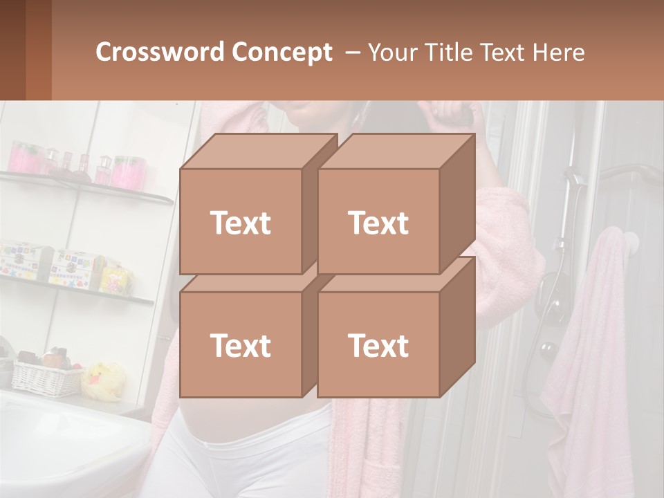 A Pregnant Woman Is Drying Her Hair In The Bathroom PowerPoint Template