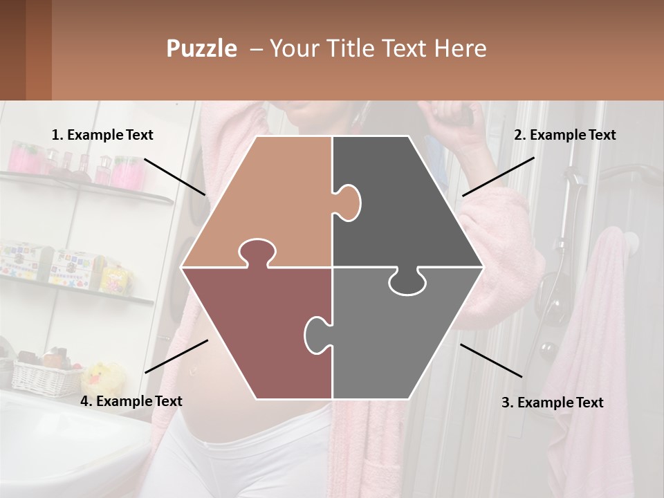 A Pregnant Woman Is Drying Her Hair In The Bathroom PowerPoint Template