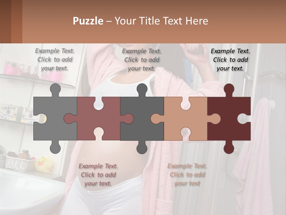 A Pregnant Woman Is Drying Her Hair In The Bathroom PowerPoint Template