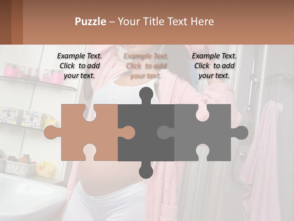 A Pregnant Woman Is Drying Her Hair In The Bathroom PowerPoint Template