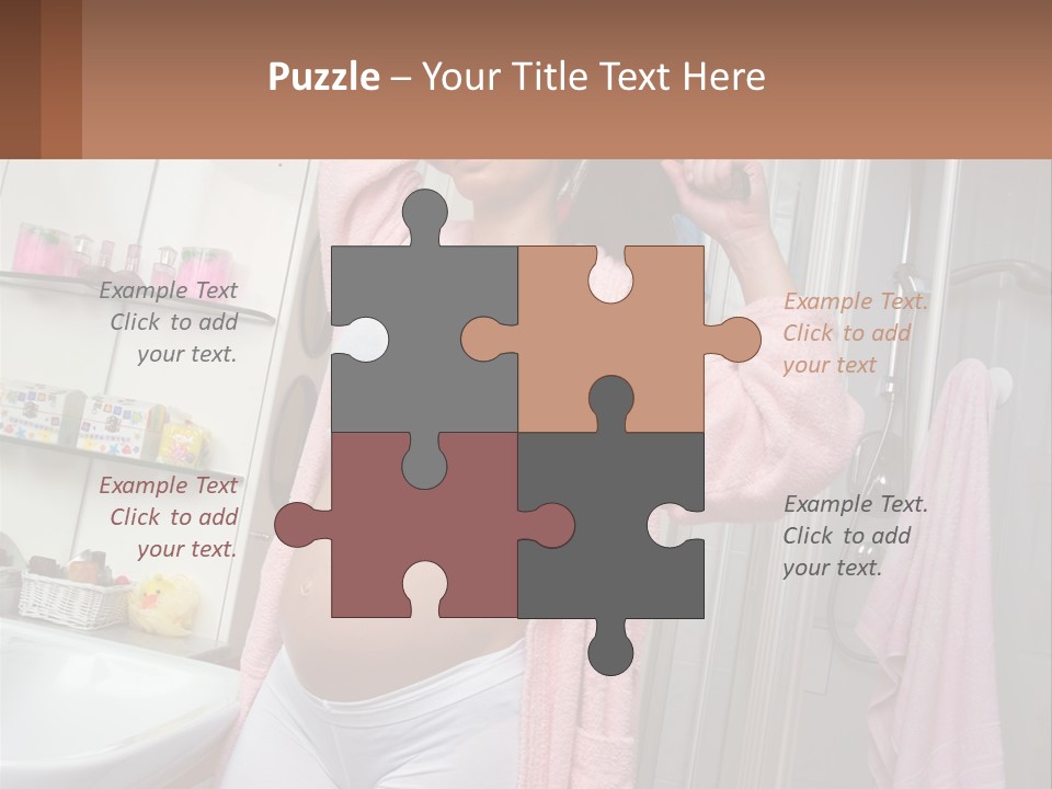 A Pregnant Woman Is Drying Her Hair In The Bathroom PowerPoint Template