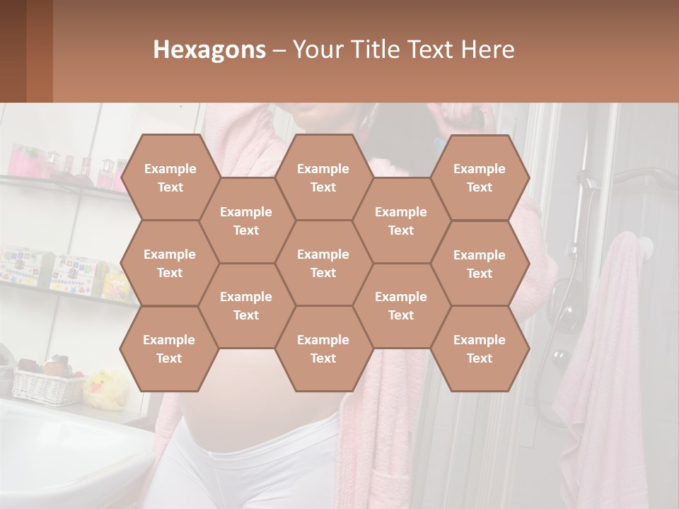 A Pregnant Woman Is Drying Her Hair In The Bathroom PowerPoint Template