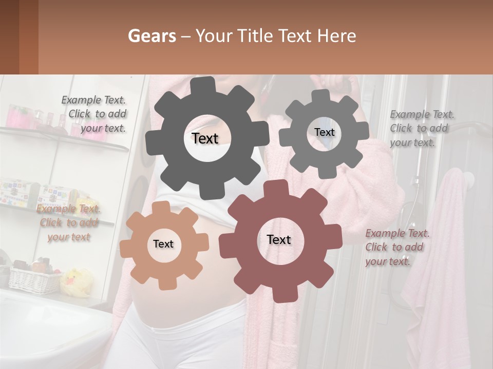 A Pregnant Woman Is Drying Her Hair In The Bathroom PowerPoint Template