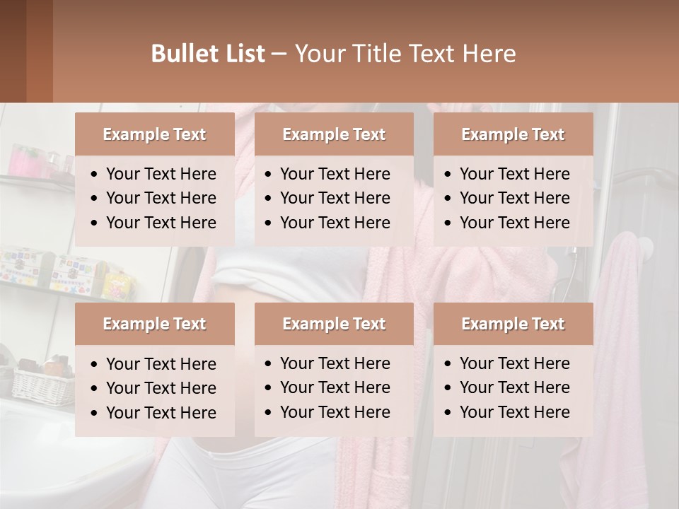 A Pregnant Woman Is Drying Her Hair In The Bathroom PowerPoint Template