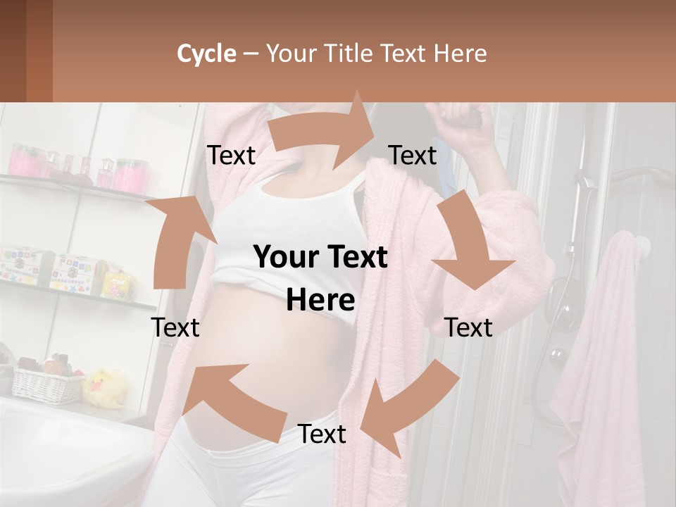 A Pregnant Woman Is Drying Her Hair In The Bathroom PowerPoint Template